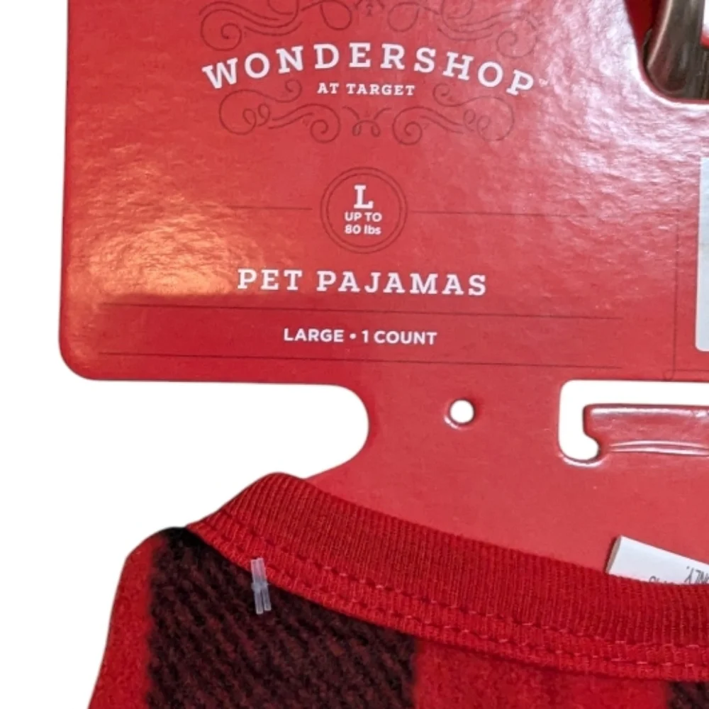 Wondershop Pet dog Pajamas L red black plaid soft p-004